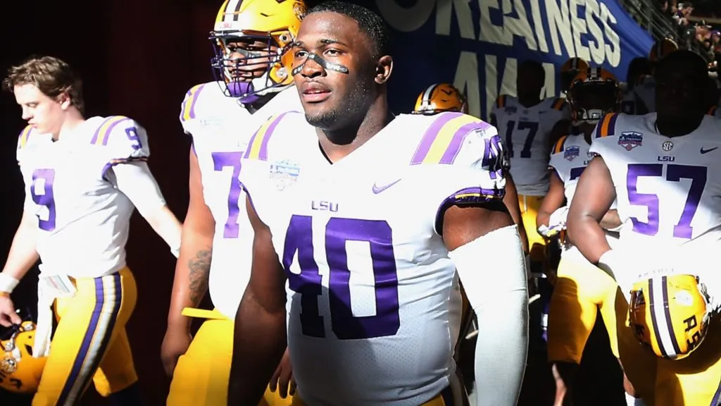 Linebacker Devin White #40 of the LSU Tigers walks off the field before the PlayStation Fiesta Bowl against the UCF Knights at State Farm Stadium on January 01, 2019. (Source: Christian Petersen/Getty Images)
