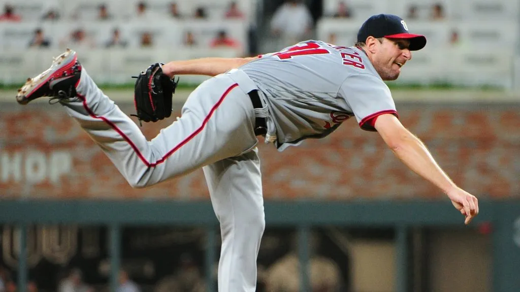 Max Scherzer #31 of the Washington Nationals throws a fifth inning pitch against the Atlanta Braves at SunTrust Park on April 18, 2017. (Source: Scott Cunningham/Getty Images)