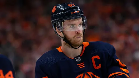 Connor McDavid #97 of the Edmonton Oilers against the Calgary Flames.