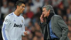 Head Coach Jose Mourinho (R) of Real Madrid instructs Cristiano Ronaldo during the UEFA Champions League.