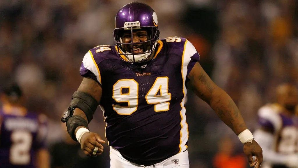 Pat Williams #94 of the Minnesota Vikings laughs while playing against the Dallas Cowboys during the NFC Divisional Playoff Game at Hubert H. Humphrey Metrodome on January 17, 2010. (Source: Elsa/Getty Images)