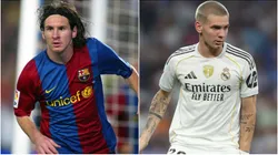 Lionel Messi during his time with Barcelona and Franco Mastantuono with Real Madrid.