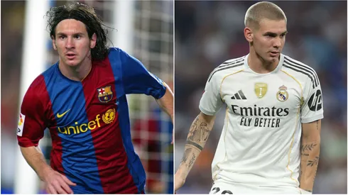 Lionel Messi during his time with Barcelona and Franco Mastantuono with Real Madrid.