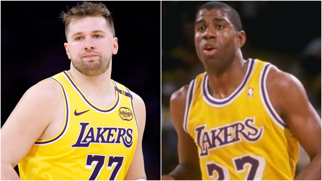 Luka Doncic and Lakers legend Magic Johnson
