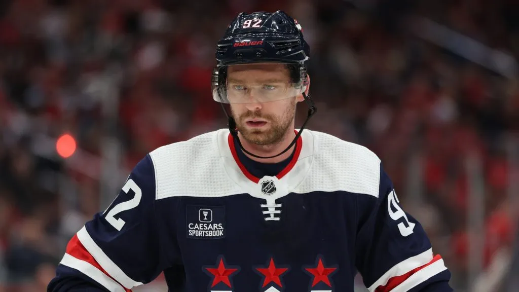 Evgeny Kuznetsov #92 of the Washington Capitals skates against the Edmonton Oilers during the second period at Capital One Arena on November 24, 2023 in Washington, DC.