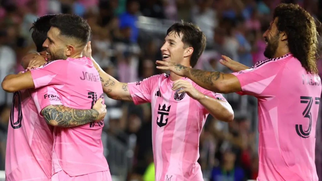 Lionel Messi celebrating a goal with and Inter Miami 