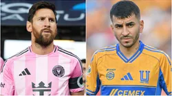 Lionel Messi #10 of Inter Miami CF and Ángel Correa of Tigres UANL.
