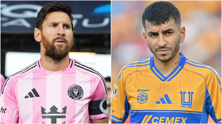 Lionel Messi #10 of Inter Miami CF and Ángel Correa of Tigres UANL.