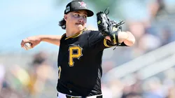Bubba Chandler #57 of the Pittsburgh Pirates delivers a pitch to the Minnesota Twins in the fifth inning during a Grapefruit League spring training game at LECOM Park on February 23, 2025.