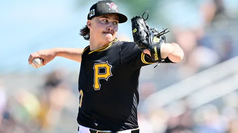 Bubba Chandler #57 of the Pittsburgh Pirates delivers a pitch to the Minnesota Twins in the fifth inning during a Grapefruit League spring training game at LECOM Park on February 23, 2025.