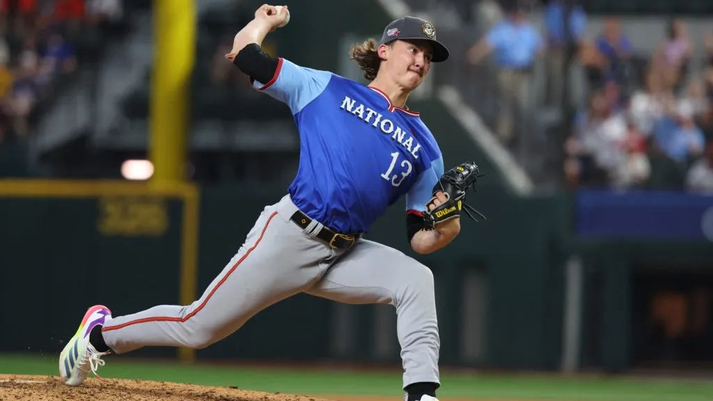 Bubba Chandler #13 of the Pittsburgh Pirates pitches during the seventh inning of the All-Star Futures Game at Globe Life Field on July 13, 2024. (Source: Richard Rodriguez/Getty Images)