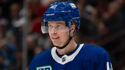 Elias Pettersson #40 of the Vancouver Canucks at Rogers Arena on December 17, 2019 in Vancouver, Canada.