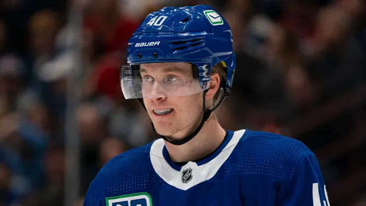 Elias Pettersson #40 of the Vancouver Canucks at Rogers Arena on December 17, 2019 in Vancouver, Canada.