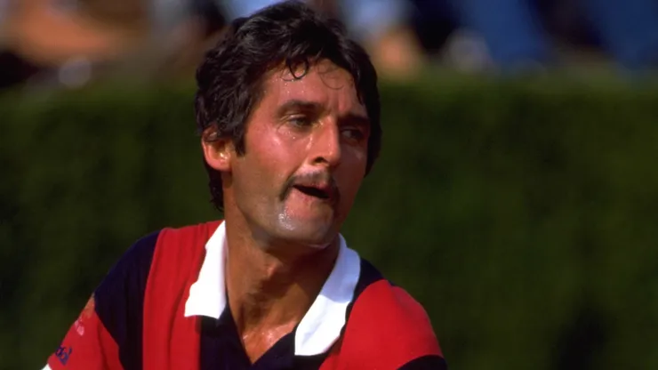Jose Higueras prepares to serve during a tournament in Spain in 1983.