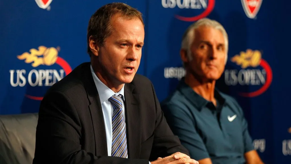 Patrick McEnroe and Jose Higueras speak at a press conference during day eight of the 2010 U.S. Open. (Matthew Stockman/Getty Images)