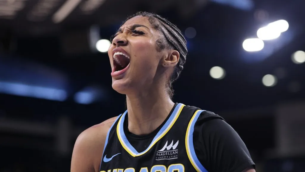 Angel Reese reacts during the match against Seattle Storm (Michael Reaves/Getty Images)