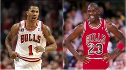 Derrick Rose and Michael Jordan of the Chicago Bulls