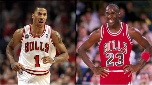 Derrick Rose and Michael Jordan of the Chicago Bulls