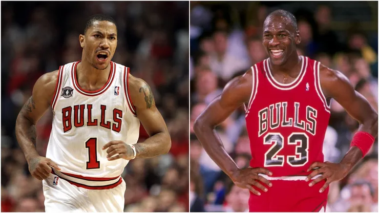 Derrick Rose and Michael Jordan of the Chicago Bulls