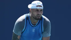 Nick Kyrgios of Australia waits for the serve against Karen Khachanov.
