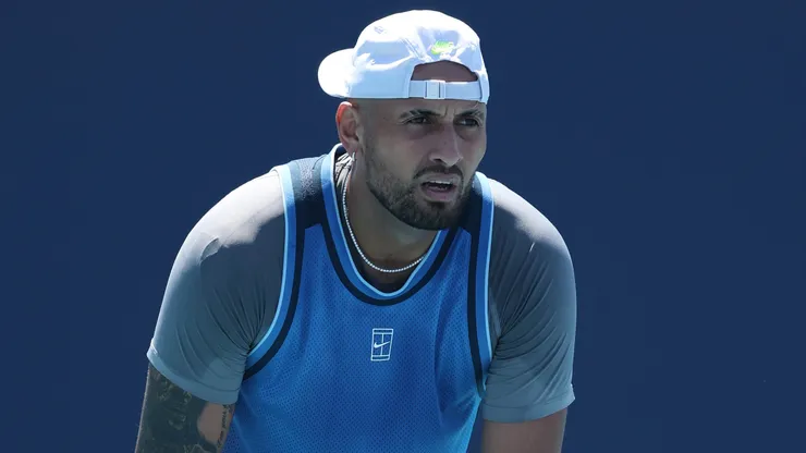 Nick Kyrgios of Australia waits for the serve against Karen Khachanov.