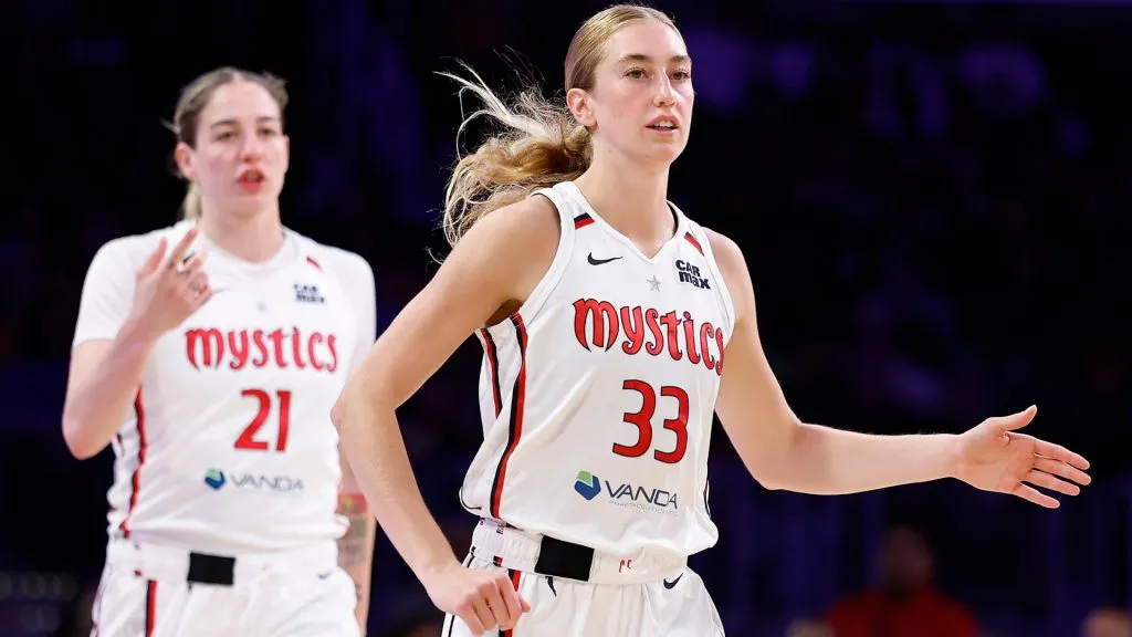 Lucy Olsen #33 of the Washington Mystics on court in the second half of play against the Los Angeles Sparks at Crypto.com Arena on July 15, 2025. (Source: Ronald Martinez/Getty Images)
