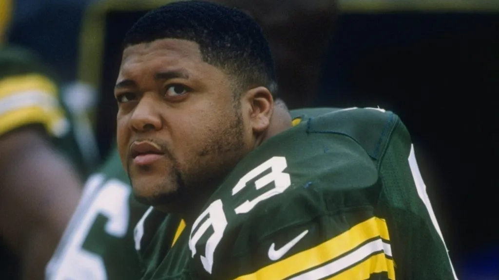 Gilbert Brown #93 of the Green Bay Packers looks on during a game against the Saint Louis Rams at the Lambeau Field in 1997. (Source: Jonathan Daniel /Allsport)