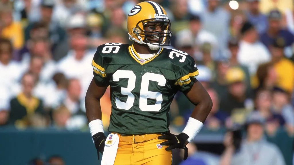 LeRoy Butler #36 of the Green Bay Packers walks on the field during the game against the Chicago Bears at Lambeau Field in 2000. (Source: Jonathan Daniel /Allsport)