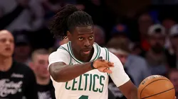 Jrue Holiday #4 of the Boston Celtics takes the ball against the New York Knicks in Game Four of the Eastern Conference Second Round NBA Playoffs