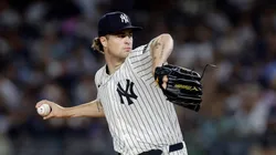 Cam Schlittler pitches against the Twins on August 13, 2025 in New York City.
