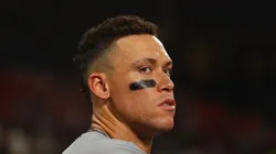Judge looks on from the dugout during a game against the Cardinals on August 15, 2025 in St Louis, Missouri.