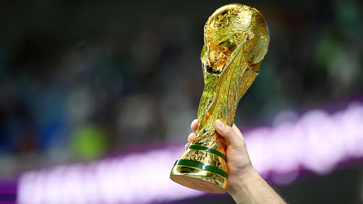 Detailed view of the FIFA World Cup trophy.