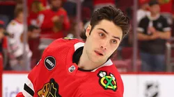 Frank Nazar #91 of the Chicago Blackhawks against the Carolina Hurricanes at the United Center.