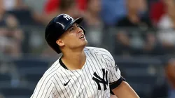Anthony Volpe watches his three run home run against the Twins on August 12, 2025 in the Bronx.