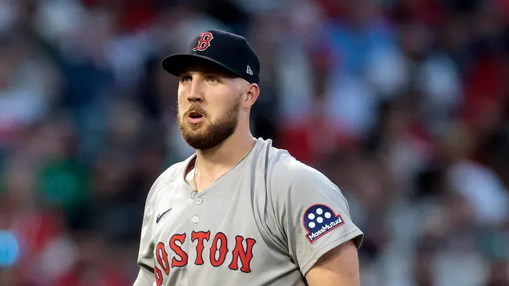 Garrett Crochet walks to the dugout after the 3rd out vs the Angels on June 24, 2025 in Anaheim, California.
