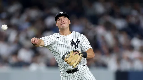 Anthony Volpe fields a hit against the Twins on August 12, 2025 in the Bronx.