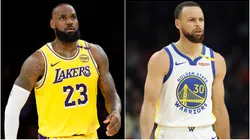 LeBron James #23 of the Los Angeles Lakers and Stephen Curry #30 of the Golden State Warriors.