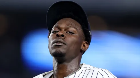 Jazz Chisholm Jr. heads back to the dugout vs Twins on August 12, 2025.