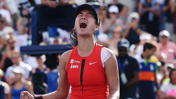 Alexandra Eala of the Philippines celebrates match point against Clara Tauson of Denmark.