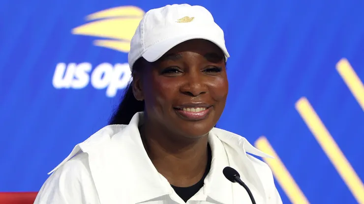Venus Williams fields questions during a press conference.