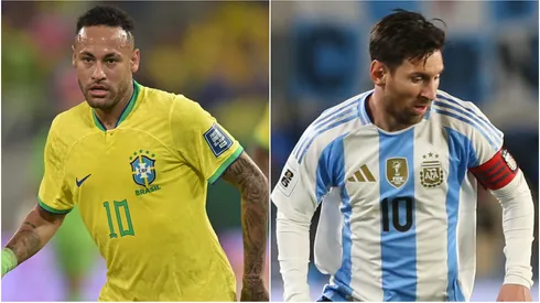Neymar of Brazil and Lionel Messi of Argentina