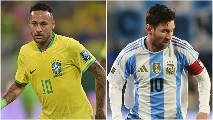 Neymar of Brazil and Lionel Messi of Argentina