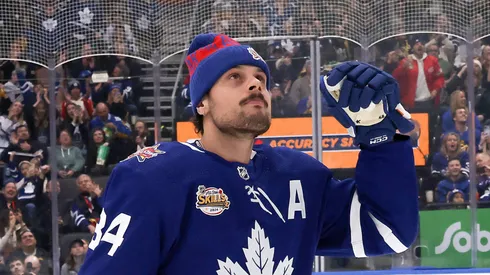 Auston Matthews #34 of the Toronto Maple Leafs during 2024 NHL All-Star at Scotiabank Arena.