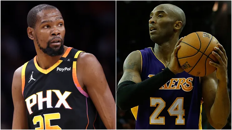 Kevin Durant #35 of the Phoenix Suns and Kobe Bryant #24 of the Los Angeles Lakers.