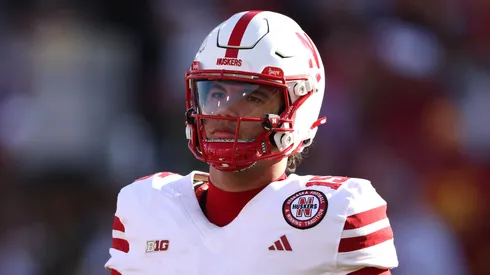 Dylan Raiola #15 of the Nebraska Cornhuskers against the USC Trojans on November 16, 2024 in Los Angeles, California.