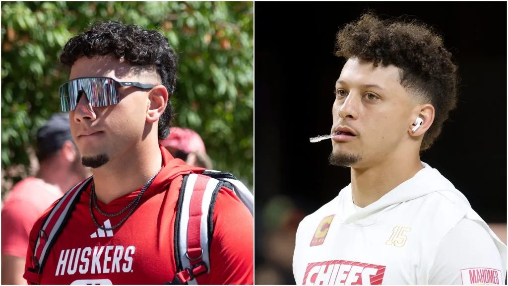 Dylan Raiola of the Nebraska Cornhuskers and Patrick Mahomes of the Kansas City Chiefs.