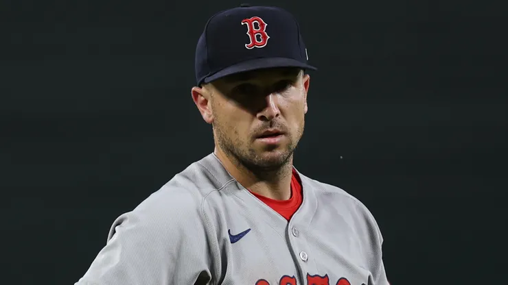 Alex Bregman #2 of the Boston Red Sox fields against the Baltimore Orioles.