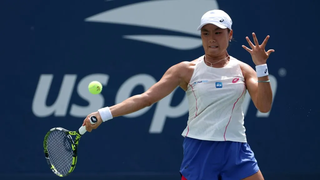 Janice Tjen playing ath the 2025 US Open (Matthew Stockman/Getty Images)
