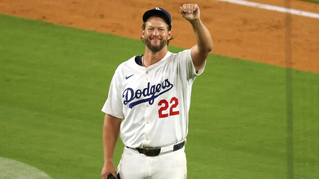 Clayton Kershaw #22 of the Los Angeles Dodgers celebrates after striking out Vinny Capra #41 of the Chicago White Sox in 2025. (Source: Harry How/Getty Images)