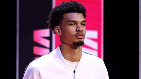 Victor Wembanyama #1 of the San Antonio Spurs and Chuck's Global Stars walks out during team introductions.